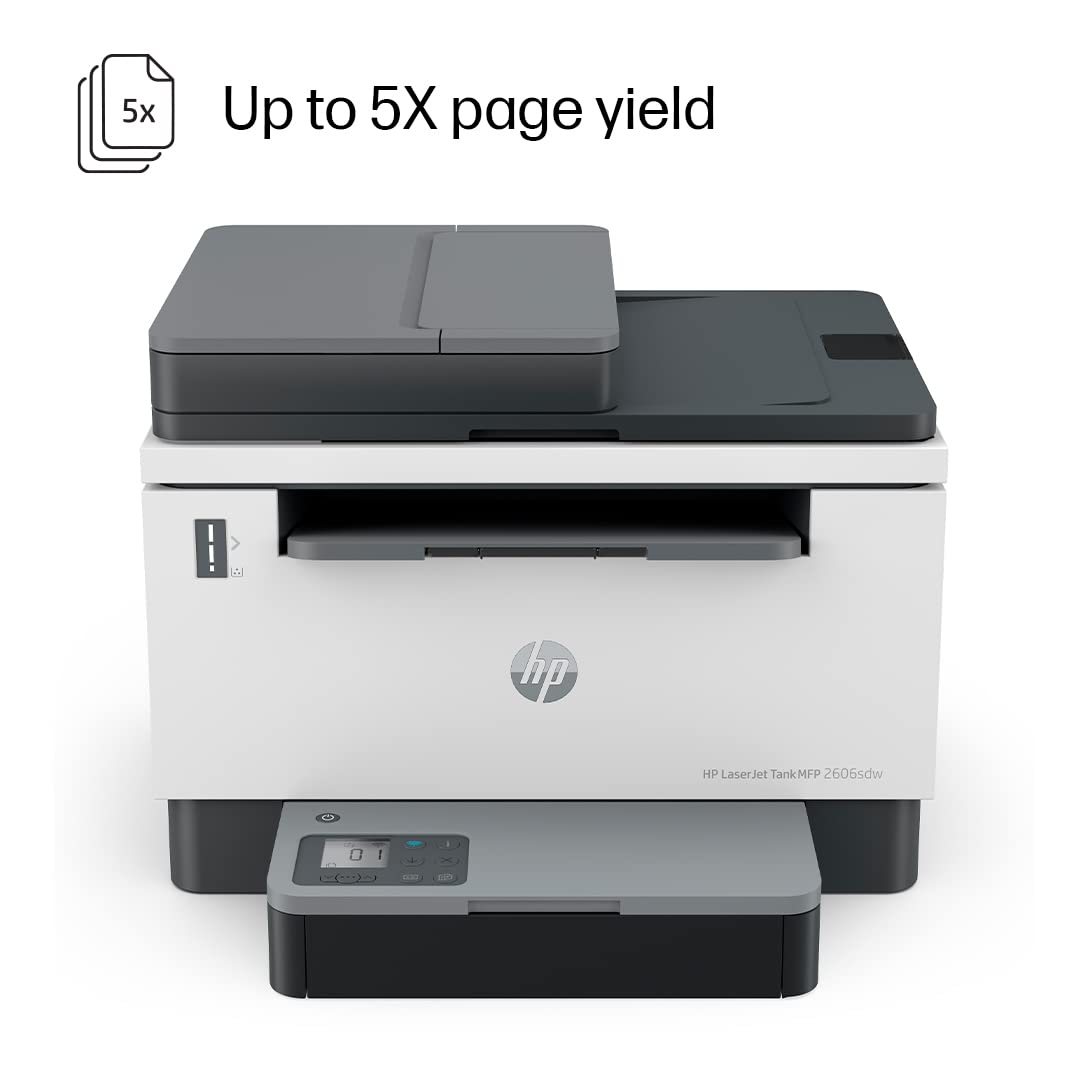 HP Laserjet Tank 2606sdw Duplex Printer with ADF Print+Copy+Scan, Lowest Cost/Page - B&W Prints, Easy 15 Sec Toner Refill, Dual Band Wi-Fi, Smart Guided Buttons, Affordable, Best for Business.