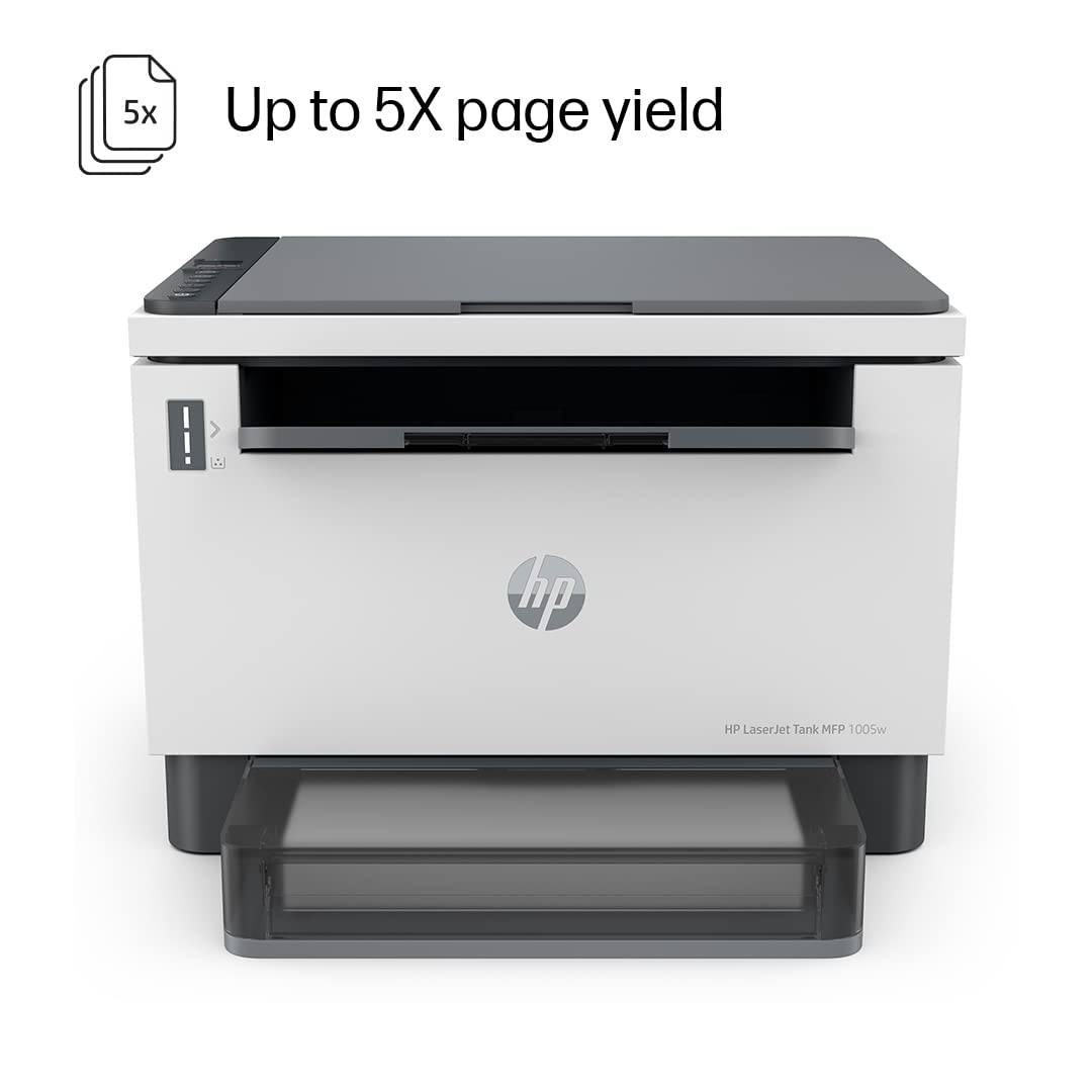 HP Laserjet Tank 1005w Printer for Home & SMBs: 3-in-1 Print+Copy+Scan, Mess-Free 15 Sec Toner Refill, Lowest Cost/Page-B&W Prints, Dual Band Wi-Fi, Smart Guided Buttons, Mobile Printing