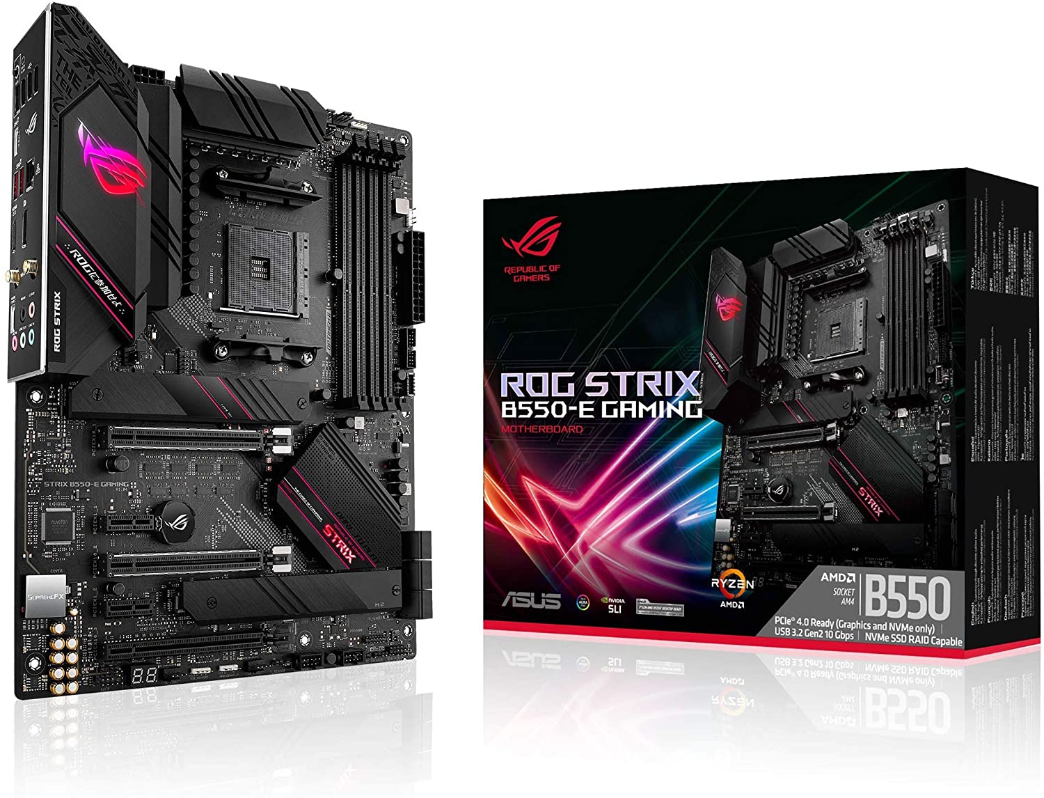 ASUS ROG Strix B550-E Gaming AMD AM4 3rd Gen Ryzen ATX Gaming Motherboard-PCIe 4.0, NVIDIA SLI, WiFi 6, 2.5Gb LAN, 14+2 Power Stages, USB 3.2 Type-C